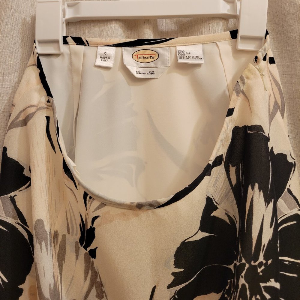 Talbots Black/White Floral Pattern Pure Silk Midi Skirt - Picture 11 of 11